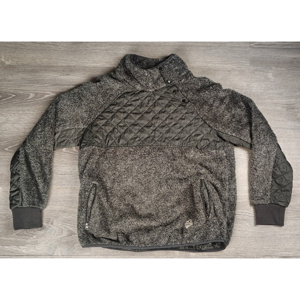 Simply Southern Large Womens Grey Button Neck Quilted Jacket‎ Pullover Pockets